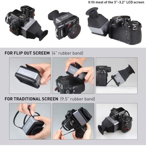  Kamerar CVF-1 Collapsible LCD Viewfinder 3X Magnifier for 3.0 and 3.2 DSRL Camera LCD Screen for Canon, Nikon, Pentax, Sony DSLR, Camera Screen Sunshade Hood