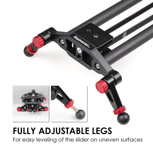  Kamerar 31” Fluid Motion Video Slider: flywheel, counterweight, light carbon fiber rails, adjustable legs, dslr camera/camcorder stabilization track, tripod mount ready, stabilizer