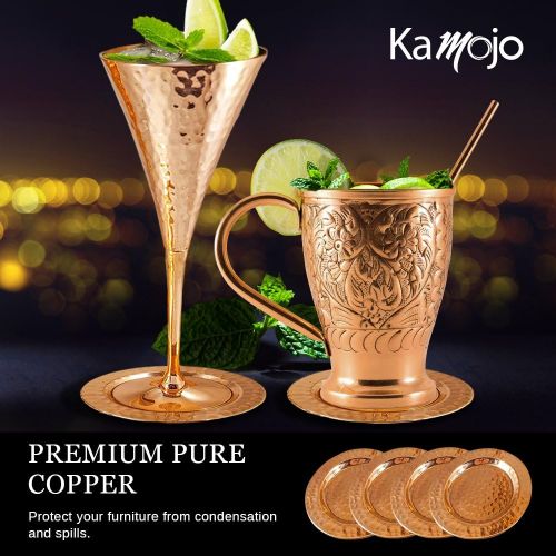  [아마존베스트]Moscow Mule Pure Copper Coasters - Protect your Furniture - For Copper Mugs, Small Cocktail Glasses & Small Wine Bottles - Kamojo Gift Set of 4