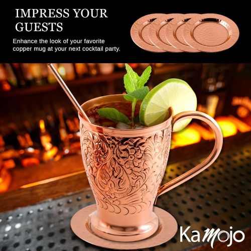  [아마존베스트]Moscow Mule Pure Copper Coasters - Protect your Furniture - For Copper Mugs, Small Cocktail Glasses & Small Wine Bottles - Kamojo Gift Set of 4