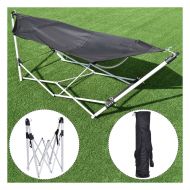 Kamp Black Portable Folding Hammock Beach Lounge Camping Bed Steel Frame Stand w/ Bag - 264lbs Capacity