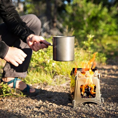  kampMATE WoodFlame Ultra Lightweight Portable Wood Burning Camping Stove, Backpacking Stove with Nylon Carry Case - Perfect for Survival Packs & Emergency Preparedness