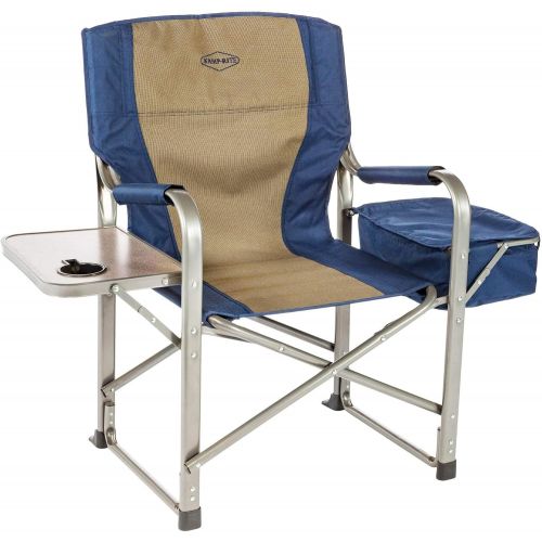  Kamp-Rite Director Portable Lounge Chair Outdoor Furniture Folding Sports Chair with Side Table, Cup Holder, and 12 Can Ice Cooler, Navy (2 Pack)