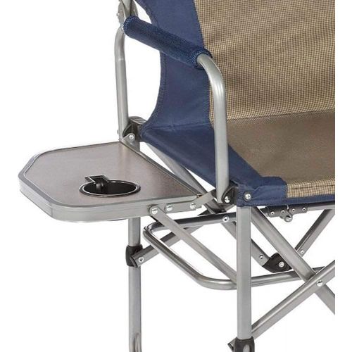  Kamp-Rite Compact Directors Outdoor Supportive Folding Chair for Camping or Tailgating with Side Table and Cup Holder, Navy (2 Pack)