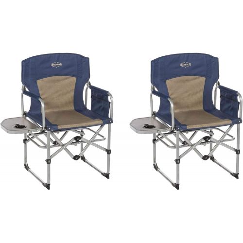  Kamp-Rite Compact Directors Outdoor Supportive Folding Chair for Camping or Tailgating with Side Table and Cup Holder, Navy (2 Pack)