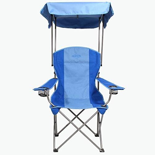  Kamp-Rite KAMPCC466 Outdoor Camping Furniture Beach Patio Sports Folding Quad Lawn Chair with Shade Canopy and 2 Cup Holders, Blue