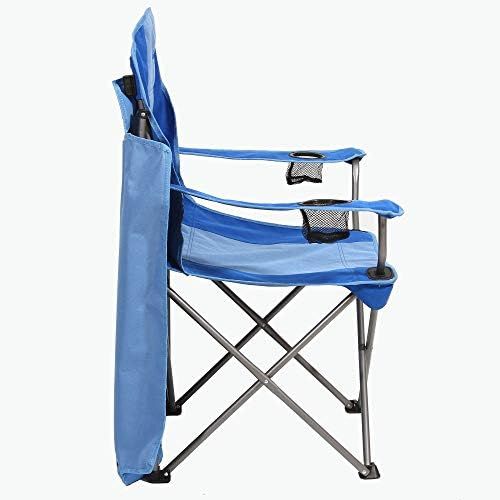  Kamp-Rite KAMPCC466 Outdoor Camping Furniture Beach Patio Sports Folding Quad Lawn Chair with Shade Canopy and 2 Cup Holders, Blue