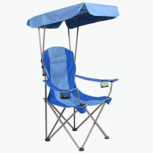  Kamp-Rite KAMPCC466 Outdoor Camping Furniture Beach Patio Sports Folding Quad Lawn Chair with Shade Canopy and 2 Cup Holders, Blue