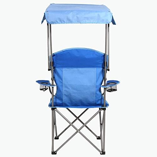  Kamp-Rite KAMPCC466 Outdoor Camping Furniture Beach Patio Sports Folding Quad Lawn Chair with Shade Canopy and 2 Cup Holders, Blue