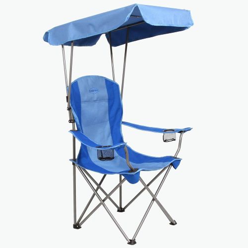  Kamp-Rite KAMPCC466 Outdoor Camping Furniture Beach Patio Sports Folding Quad Lawn Chair with Shade Canopy and 2 Cup Holders, Blue