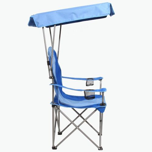  Kamp-Rite KAMPCC466 Outdoor Camping Furniture Beach Patio Sports Folding Quad Lawn Chair with Shade Canopy and 2 Cup Holders, Blue