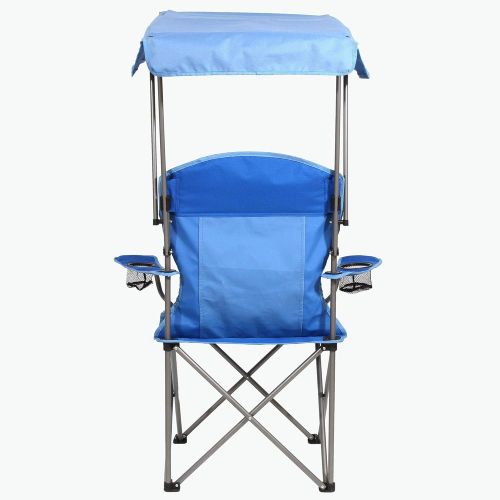  Kamp-Rite KAMPCC466 Outdoor Camping Furniture Beach Patio Sports Folding Quad Lawn Chair with Shade Canopy and 2 Cup Holders, Blue