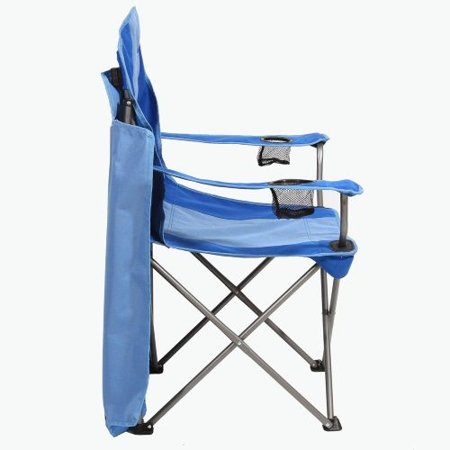  Kamp-Rite KAMPCC466 Outdoor Camping Furniture Beach Patio Sports Folding Quad Lawn Chair with Shade Canopy and 2 Cup Holders, Blue