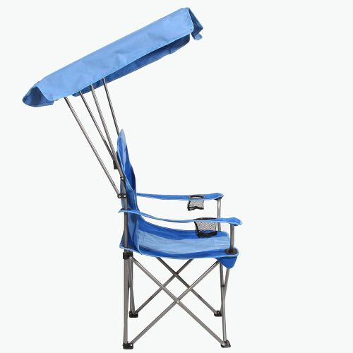  Kamp-Rite KAMPCC466 Outdoor Camping Furniture Beach Patio Sports Folding Quad Lawn Chair with Shade Canopy and 2 Cup Holders, Blue