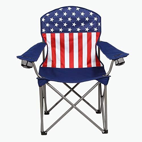 Kamp-Rite KAMPAFC141 Portable Outdoor Camping Furniture Beach Patio Sports Folding Quad Lawn Chair with 2 Cup Holders, USA Flag