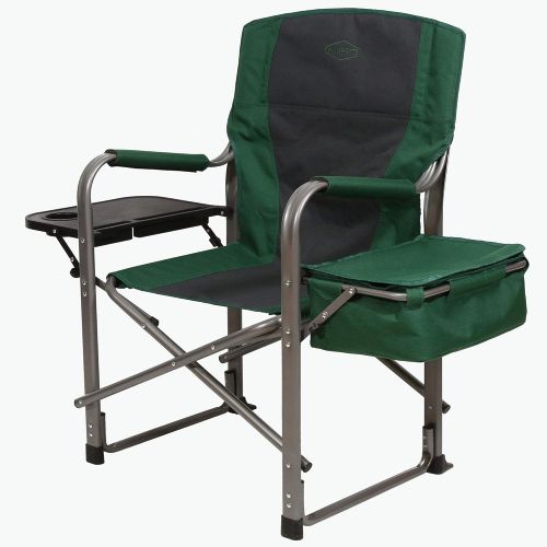  Kamp-Rite Portable Folding Directors Chair with Cooler, Side Table & Cup Holder for Camping, Tailgating, and Sports, 350 LB Capacity, Green & Black