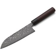 Kanehiro Damast Profi-Messer SANTOKU Kurosome Yoshimi Kato. Klingen-Lange 17cm. VG-10 Schneidkern, 30 Lagen Damast, hand-geschmiedet. Runder Echt-Holz-Griff aus hochwertigem Rosenholz-Palis