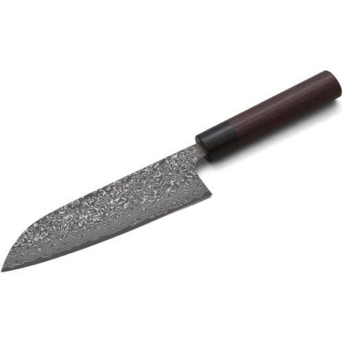  Kanehiro Damast Profi-Messer SANTOKU Kurosome Yoshimi Kato. Klingen-Lange 17cm. VG-10 Schneidkern, 30 Lagen Damast, hand-geschmiedet. Runder Echt-Holz-Griff aus hochwertigem Rosenholz-Palis