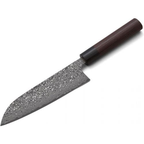  Kanehiro Damast Profi-Messer SANTOKU Kurosome Yoshimi Kato. Klingen-Lange 17cm. VG-10 Schneidkern, 30 Lagen Damast, hand-geschmiedet. Runder Echt-Holz-Griff aus hochwertigem Rosenholz-Palis