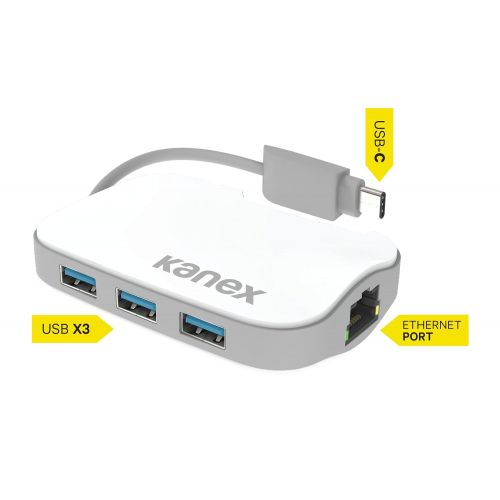  Kanex USB-C to 3 Port USB Hub with Gigabit Ethernet access-White