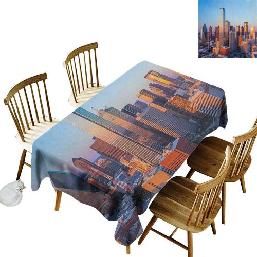  Kangkaishi kangkaishi Easy to Care for Leakproof and Durable Long tablecloths Outdoor Picnic Dallas Texas City with Blue Sky at Sunset Metropolitan Finance Urban Center W70 x L120 Inch Multic