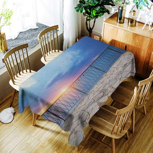  Kangkaishi Easy to Care for Leakproof and Durable Long tablecloths Outdoor Picnic Balcony View Landscape of Ocean Sea as Sunset or Dawn Photograph W60 x L84 Inch Pale Blue White and Lilac