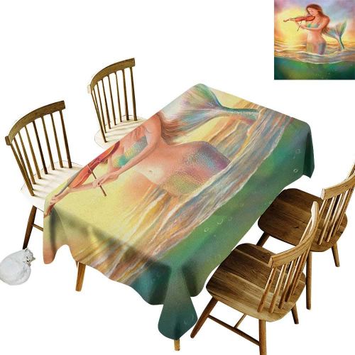  Kangkaishi kangkaishi Easy to Care for Leakproof and Durable Long tablecloths Outdoor Picnic Mermaid Playing Violin at Sunset View Colorful Realistic Design Soft Dreamlike W60 x L126 Inch Mul