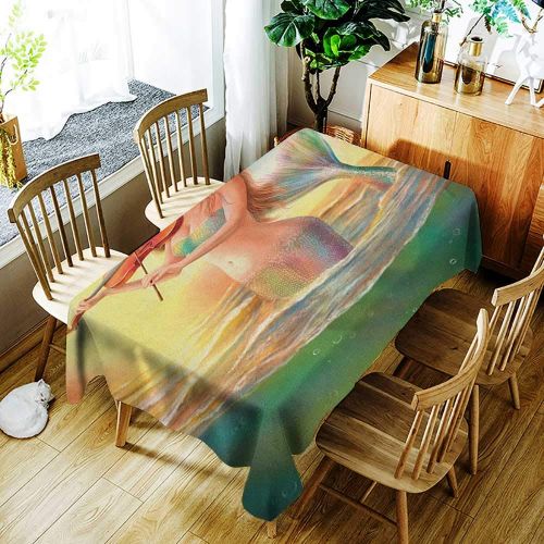  Kangkaishi kangkaishi Easy to Care for Leakproof and Durable Long tablecloths Outdoor Picnic Mermaid Playing Violin at Sunset View Colorful Realistic Design Soft Dreamlike W60 x L126 Inch Mul