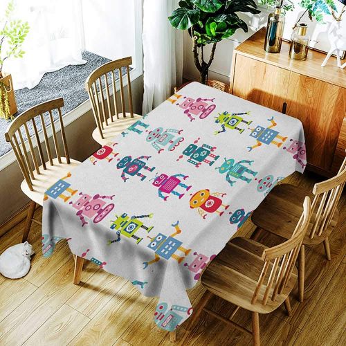  Kangkaishi kangkaishi Easy to Care for Leakproof and Durable Long tablecloths Outdoor Picnic Colorful Cartoon Set of Robot Figures Futuristic Funny Mascots Friendly Androids W70 x L120 Inch M
