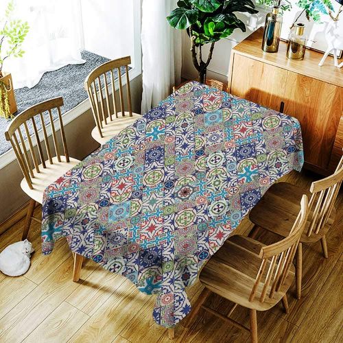  Kangkaishi kangkaishi Moroccan Easy to Care for Leakproof and Durable Long tablecloths Outdoor Picnic Complex Colorful Set of Moroccan Tile Motifs Antique Floral Ornaments Arabesque W60 x L84