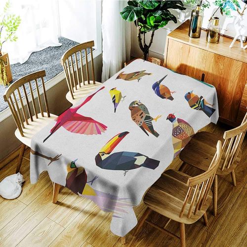  Kangkaishi kangkaishi Easy to Care for Leakproof and Durable Long tablecloths Outdoor Picnic Colored Collection Bird Set with Poly Design Triangle in Mosaic Style Illustration W70 x L120 Inch