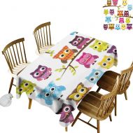 Kangkaishi kangkaishi Nursery Easy to Care for Leakproof and Durable Long tablecloths Outdoor Picnic Set of Patchwork Quilt Style Owls on Branches with Green Leaves Bird Mascots Print W70 x L