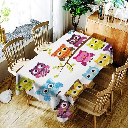  Kangkaishi kangkaishi Nursery Easy to Care for Leakproof and Durable Long tablecloths Outdoor Picnic Set of Patchwork Quilt Style Owls on Branches with Green Leaves Bird Mascots Print W70 x L