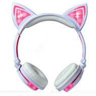 [아마존베스트]Kangxinsheng Cat Ear Headphones with LED Glowing/Flashing, Foldable Rechargeable Wired Gaming Headset for Girls, Children, Compatible with Laptop PC, Smartphone, MP3