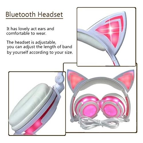  [아마존베스트]Kangxinsheng Cat Ear Headphones with LED Glowing/Flashing, Foldable Rechargeable Wired Gaming Headset for Girls, Children, Compatible with Laptop PC, Smartphone, MP3