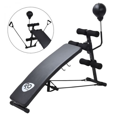  Goplus Adjustable Incline Weight Bench Curved Sit Up Bench Board WSpeed Ball and Pull Ropes