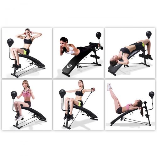  Goplus Adjustable Incline Weight Bench Curved Sit Up Bench Board WSpeed Ball and Pull Ropes