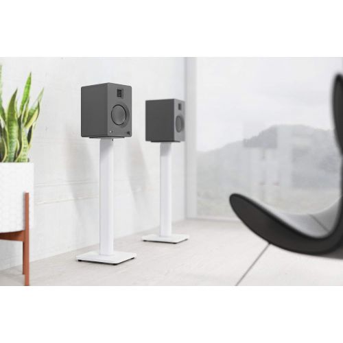  Kanto SP32PLW 32 Speaker Floor Stands Designed for Medium to Large Bookshelf Speakers Heavy Steel & Foam Padding 30° Rotating Top Plate Hidden Cable Design White Pair