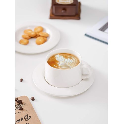  [아마존베스트]Kanwone Porcelain Stackable Cappuccino Cups with Saucers - 8 Ounce for Specialty Coffee Drinks, Cappuccino, Latte and Americano - Set of 4, Grey