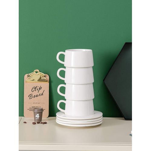  [아마존베스트]Kanwone Porcelain Stackable Cappuccino Cups with Saucers - 8 Ounce for Specialty Coffee Drinks, Cappuccino, Latte and Americano - Set of 4, Grey