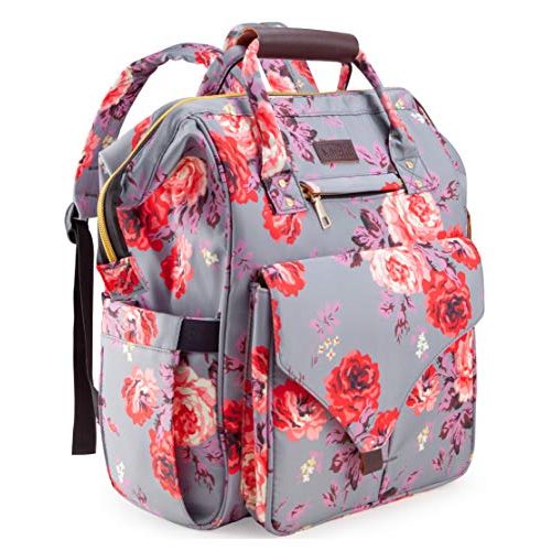  Diaper Bag Backpack, Upgraded Kaome Large Capacity Multifunction Nappy Bags, Waterproof Baby Bag Floral Insulated Durable Travel Maternity Back Pack for Baby Girls (with Diaper Pad