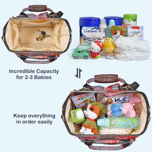  Diaper Bag Backpack, Upgraded Kaome Large Capacity Multifunction Nappy Bags, Waterproof Baby Bag Floral Insulated Durable Travel Maternity Back Pack for Baby Girls (with Diaper Pad