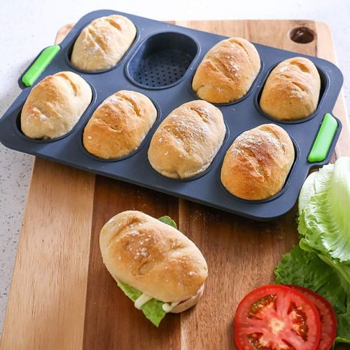  [아마존베스트]Kappha Broetchen Backform 8 Einheiten Silikon Backformen Perfekt Backt French Bread Breadstick und Broetchen mit Koestlichen Knusprigen Krusten(Gruen) (Gruen)