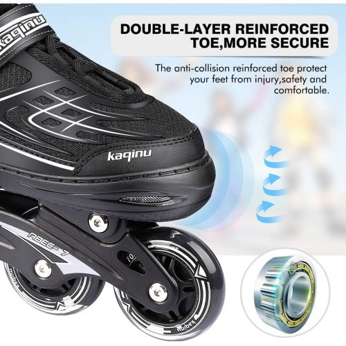  KAQINU Adjustable Inline Skates, Outdoor Blades Roller Skates with Full Illuminating Wheels for Kids and Adults, Women, Girls and Boys