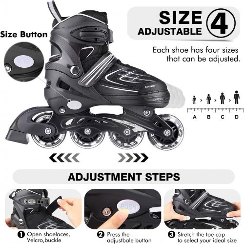  KAQINU Adjustable Inline Skates, Outdoor Blades Roller Skates with Full Illuminating Wheels for Kids and Adults, Women, Girls and Boys