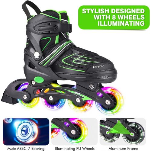  KAQINU Adjustable Inline Skates, Outdoor Blades Roller Skates with Full Illuminating Wheels for Kids and Adults, Women, Girls and Boys