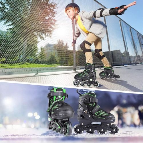  KAQINU Adjustable Inline Skates, Outdoor Blades Roller Skates with Full Illuminating Wheels for Kids and Adults, Women, Girls and Boys