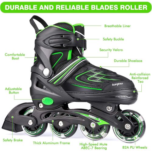  KAQINU Adjustable Inline Skates, Outdoor Blades Roller Skates with Full Illuminating Wheels for Kids and Adults, Women, Girls and Boys