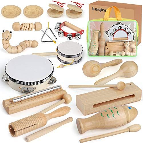  [아마존베스트]KAQINU Kids Musical Instruments, 21Packs Toddlers 100% Natural Wooden Music Percussion Toy Sets for Childrens Preschool Educational Early Learning, Musical Toys for Age1-3 Toddlers