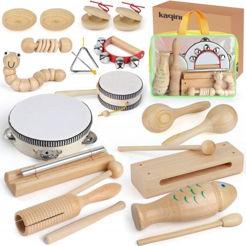  [아마존베스트]KAQINU Kids Musical Instruments, 21Packs Toddlers 100% Natural Wooden Music Percussion Toy Sets for Childrens Preschool Educational Early Learning, Musical Toys for Age1-3 Toddlers